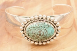Artie Yellowhorse Genuine Spider Web Kingman Turquoise Sterling Silver Bracelet